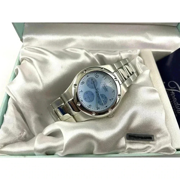 Fondini‎ Watch Silver Blue Face Quartz Womens Original Box Swiss Driven Movement main image 9